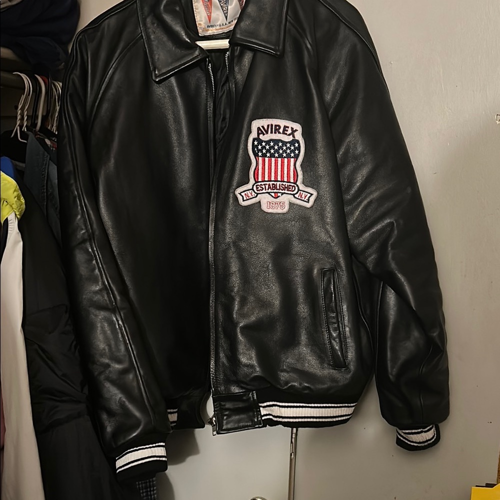 Avirex Black Varsity Bomber Jacket with Railroad Patch